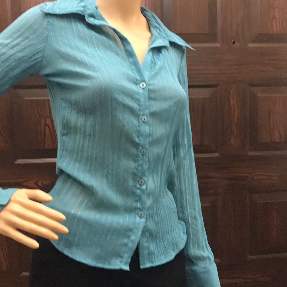Teal shirt with silver stripes size M - Picture 11 of 17